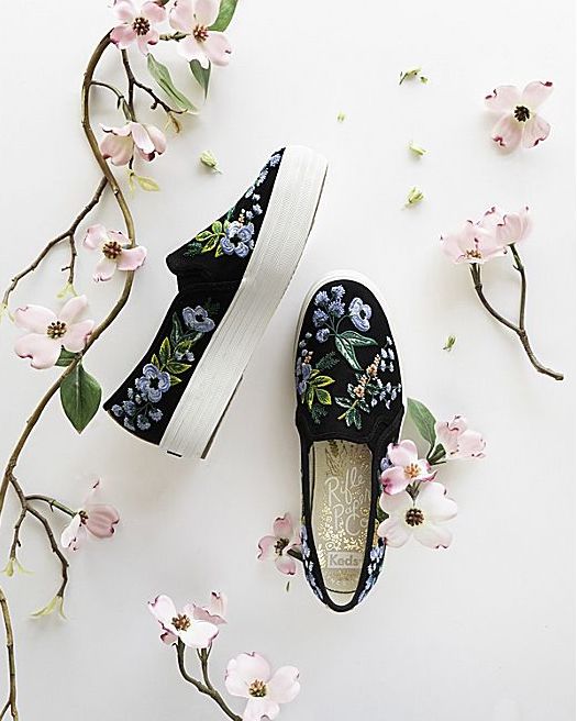 Keds x Rifle Paper embroidered floral shoes now available in kids' sizes too!