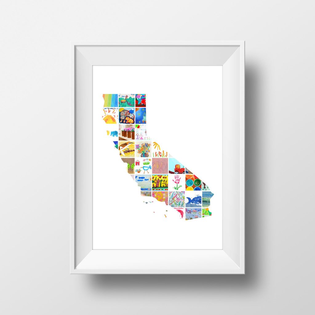 Creative ways to display kids' artwork: Itsy Artwork will turn it into your own state shape collage