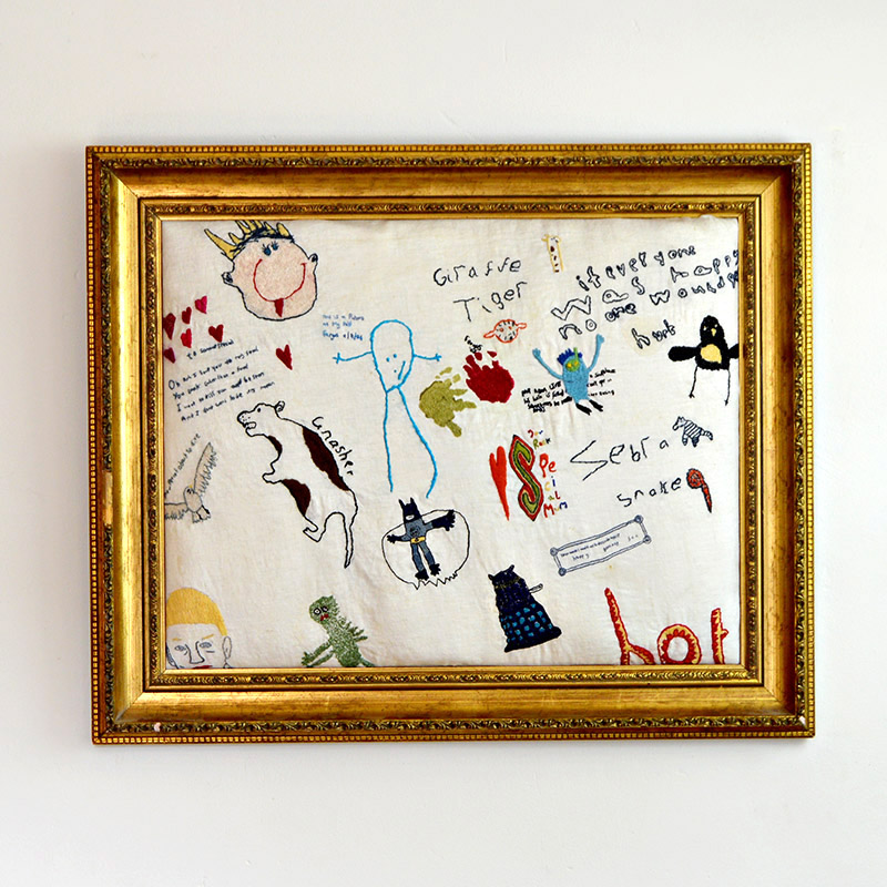 Creative ways to display kids' artwork: This extraordinary embroidered memories collage by Pillar Box Blue