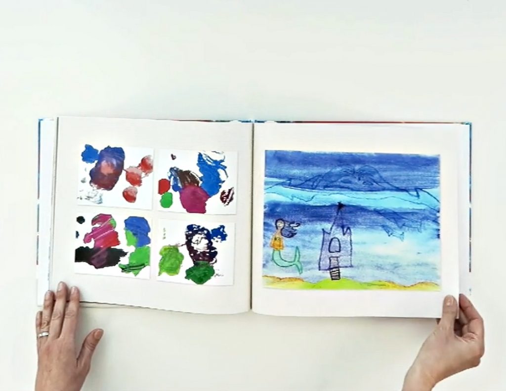 Creative ways to display kids artwork: Plum Print will make professional photo albums when you send them a box of your kids' artwork, including 3D pieces