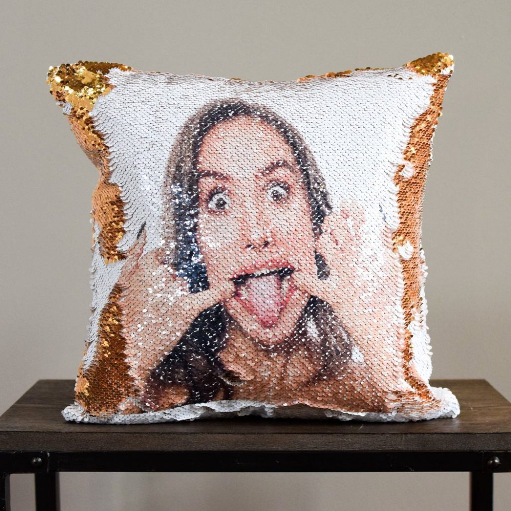 Personalized flip sequin "prank pillow" from the Mermaid Pillow Co