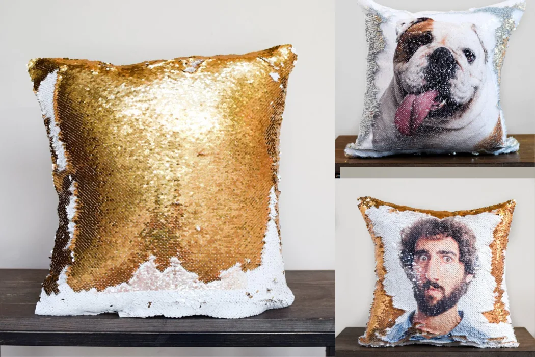 Surprise personalized flip sequin pillow from the Mermaid Pillow Co | coolmompicks.com