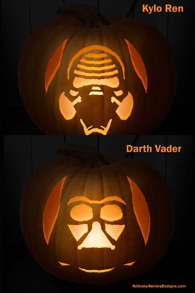 Cool Halloween crafts for teens: Star Wars pumpkin carving templates from Anthony Herrera Designs