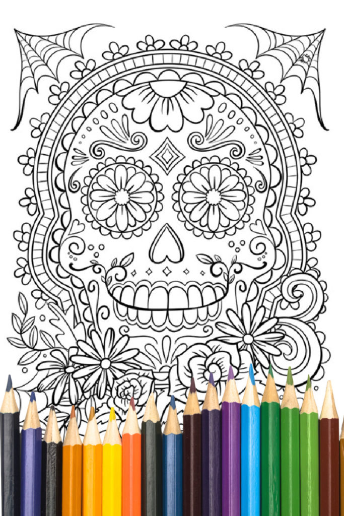 Free sugar skull coloring page from Crayon | Halloween crafts for teens