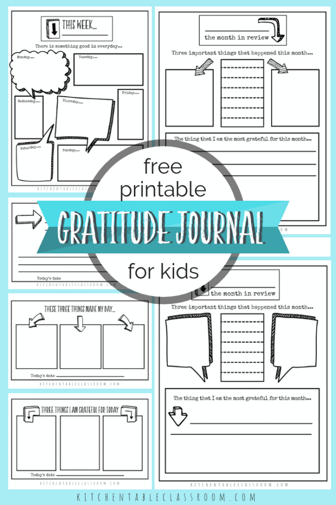 Free printable gratitude journal pages and prompts: Free downloads via Kitchen Table Classroom