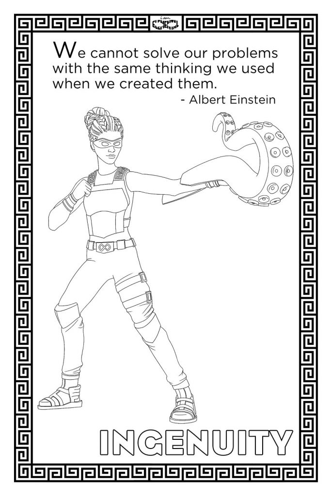 I Am Elemental Ingenuity coloring page from their new workbook, with 100% of proceeds in November supporting a fantastic military family non-profit | read more: mompicksprod.wpengine.com