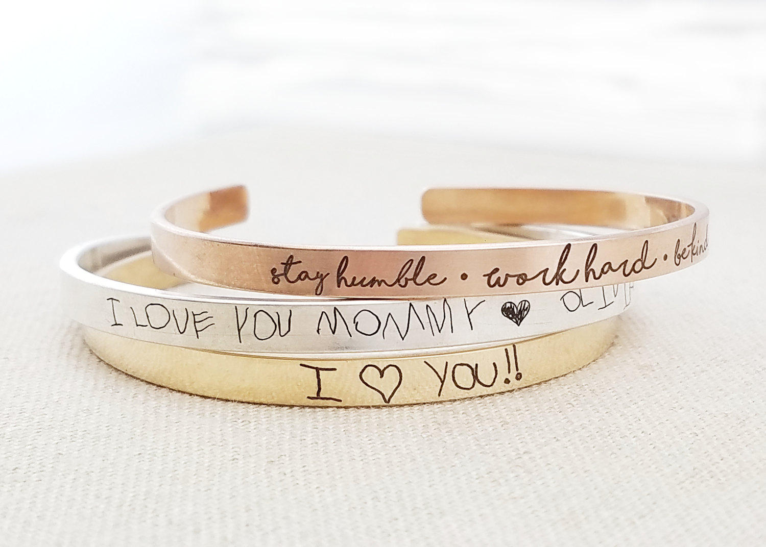 Creative personalized gifts: Custom cuff bracelet from handwriting by Emily J Design