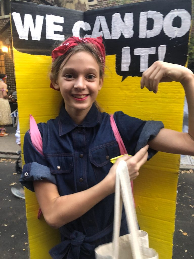 Best Garden Place, Brooklyn Halloween costumes 2018: Sonia as Rosie the Riveter | © Cool Mom Picks