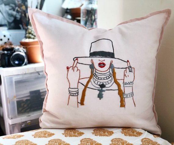 Feminist gifts for Activist Women: Embroidered Beyonce slay pillow from Create the Culture