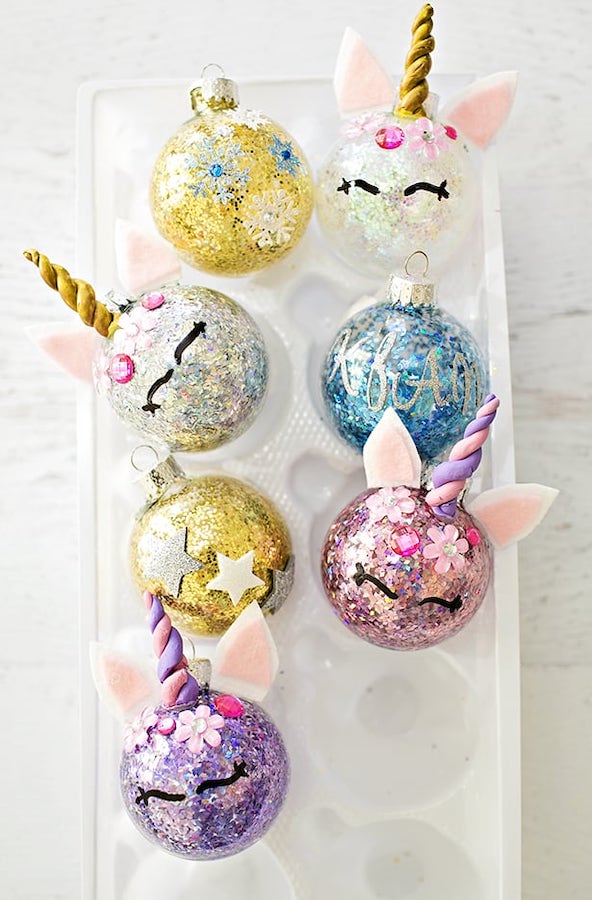 DIY holiday gifts from the kids: Sparkle unicorn ornaments at Hello Wonderful