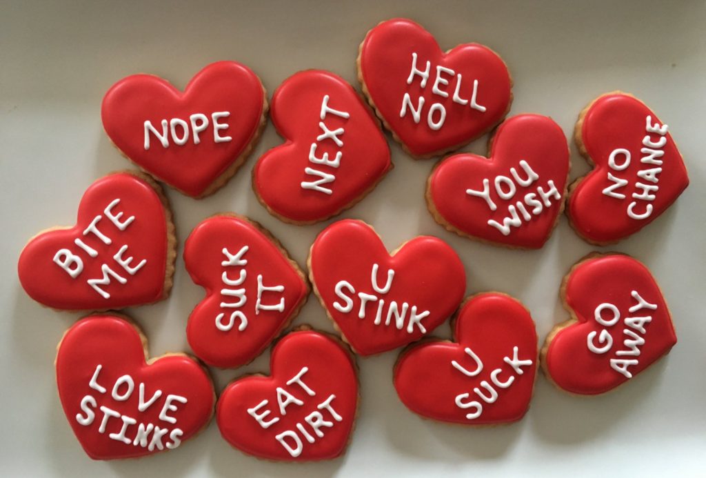 Valentine's Day gifts for people who hate Valentine's Day: Anti-Valentine's sugar cookies from Whtever Makes U Happy Bakery