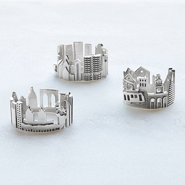 Ola Shekhtman sterling cityscape rings of Chicago, Brooklyn, San Francisco and more