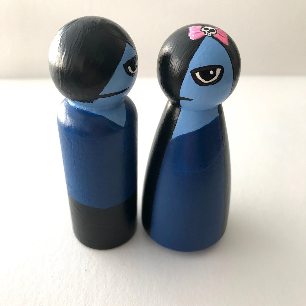 Valentine's gifts for people who hate Valentine's Day: Goth peg doll couple from Monstorium on Etsy