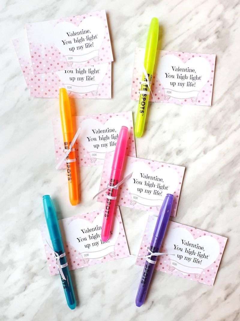 Non-candy Valentine ideas for kids with free printables: You "highlight" up my life | The Yellow Birdhouse