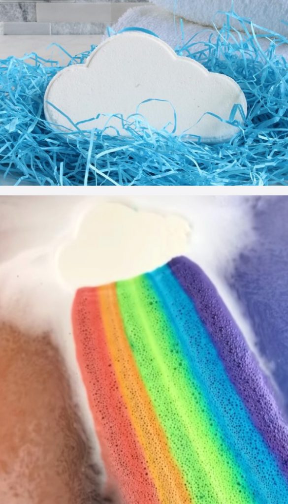 This rainbow bath bomb is activated in warm water, wow! | Bella Grace Bath