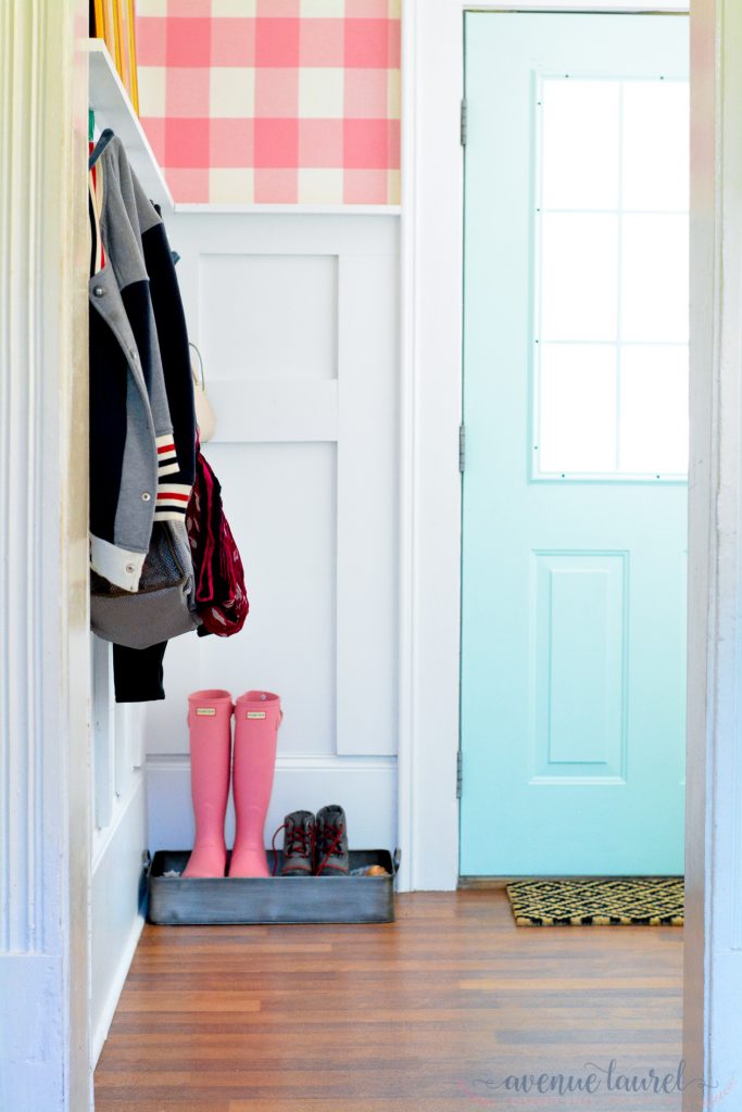 How to use fabric as wallpaper: Punching up a mudroom at Avenue Laurel