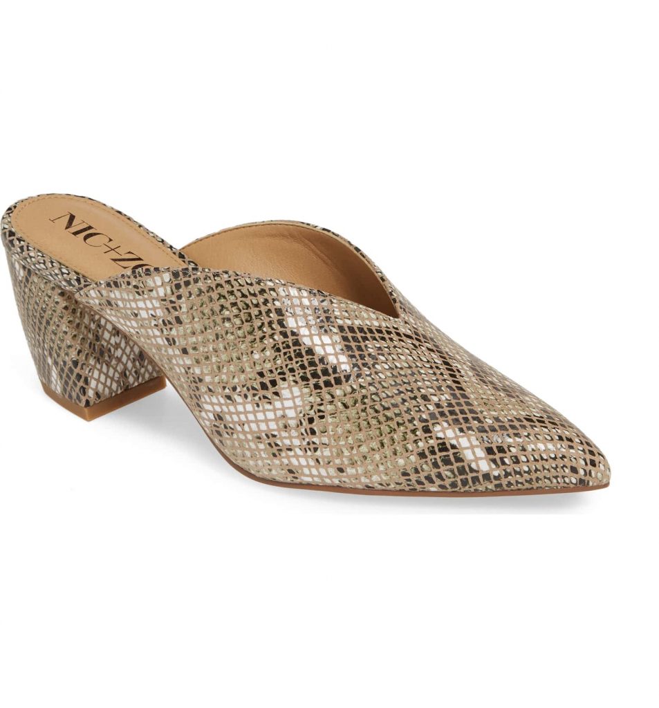 V-cut shoes like these Nic + Zoe V-Cut Calle Mules in python at a great price