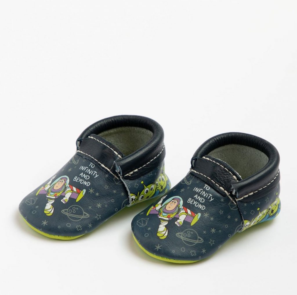 The new Toy Story baby mocs from Freshly Picked : Buzz Lightyear in sizes from baby to kid