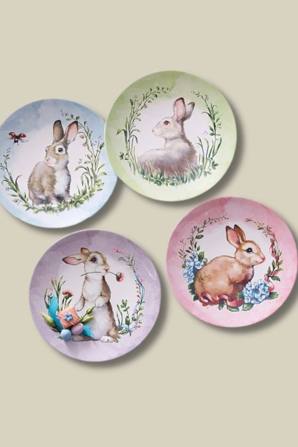 Beautifully designed bunny plates are a lovely baby gift for Easter