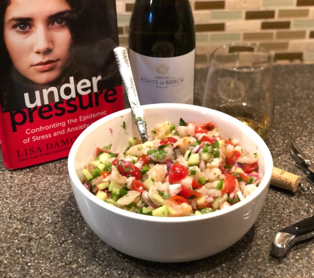 What to pair with an Alvarino from the Portuguese Vinho Verde region: Light seafood like this shrimp ceviche works perfectly to complement the fresh, dry citrus of the wine (sponsor)