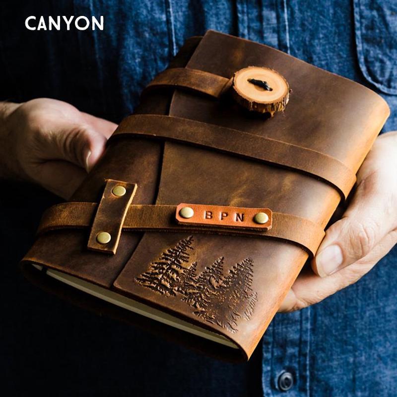 Gifts for dads who love the outdoors: Custom leather journal at Portland Leather
