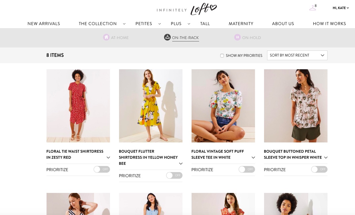 Infinitely LOFT subscription service: Just log in and add items to your closet, and you're all set! So easy.