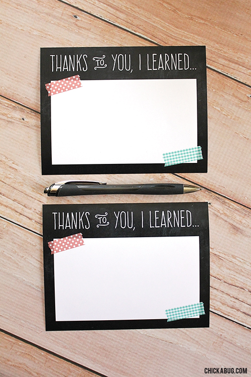 Printable teacher appreciation notes for kids: Things I learned teacher appreciation card at Skip to My Lou