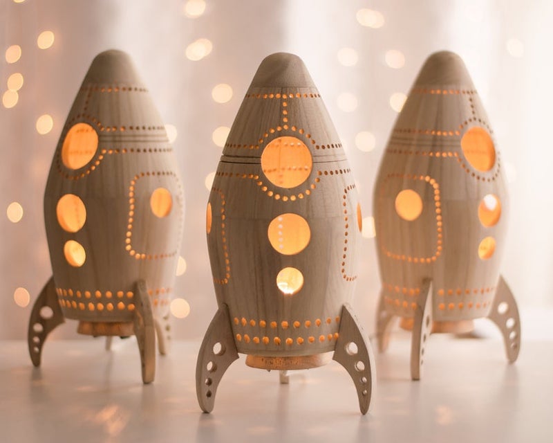 Cool space toys and gifts for kids: Rocket nightlights at Lighting by Sara