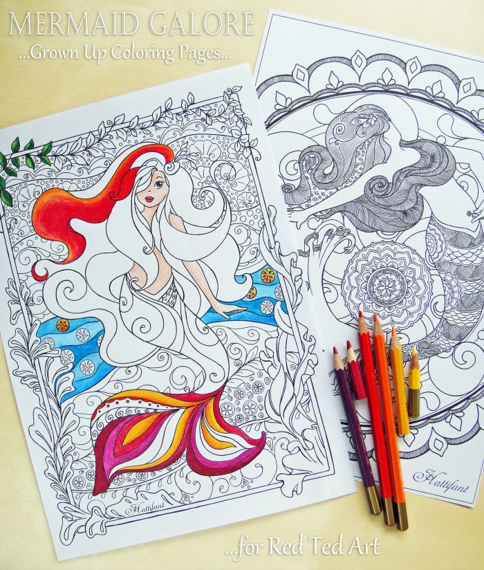 Free printable mermaid coloring pages for teens and adults | Red Ted Art