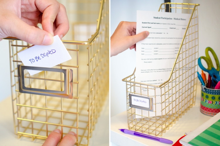 School supply organization: Set up a space for papers that need to be signed | The Krazy Coupon Lady