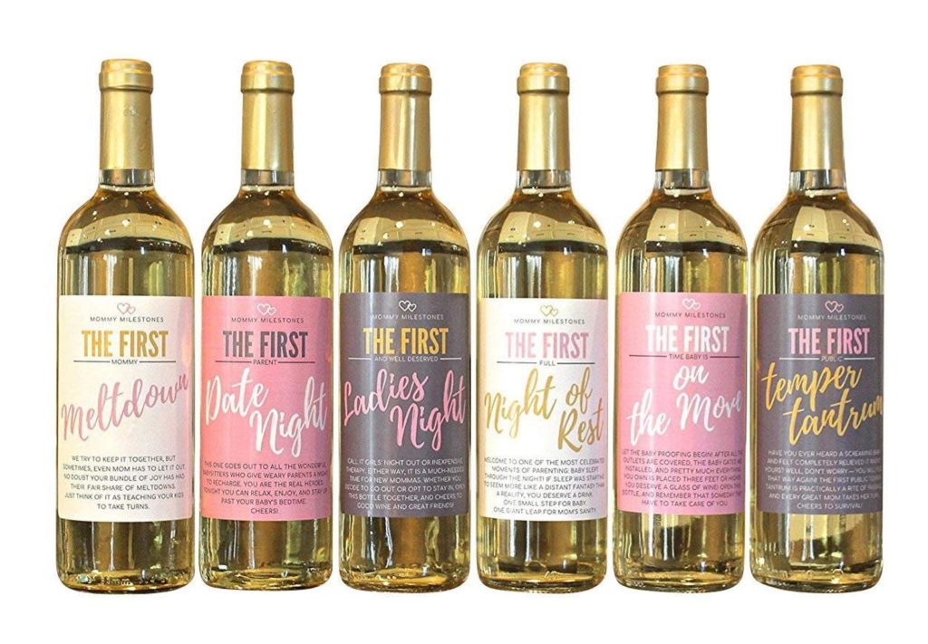 Best baby shower gifts under $15: Mommy Milestones wine labels (you supply the wine) | Cool Mom Picks Baby Shower Gift Guide