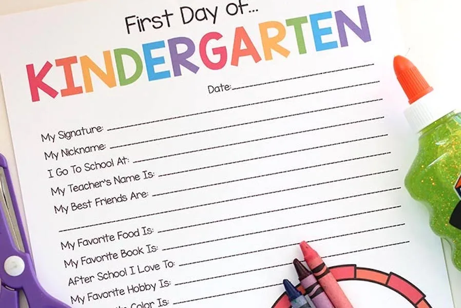 7 printables for Kindergarten to make the year go more smoothly | free first day of school worksheet by Sunny Day Family