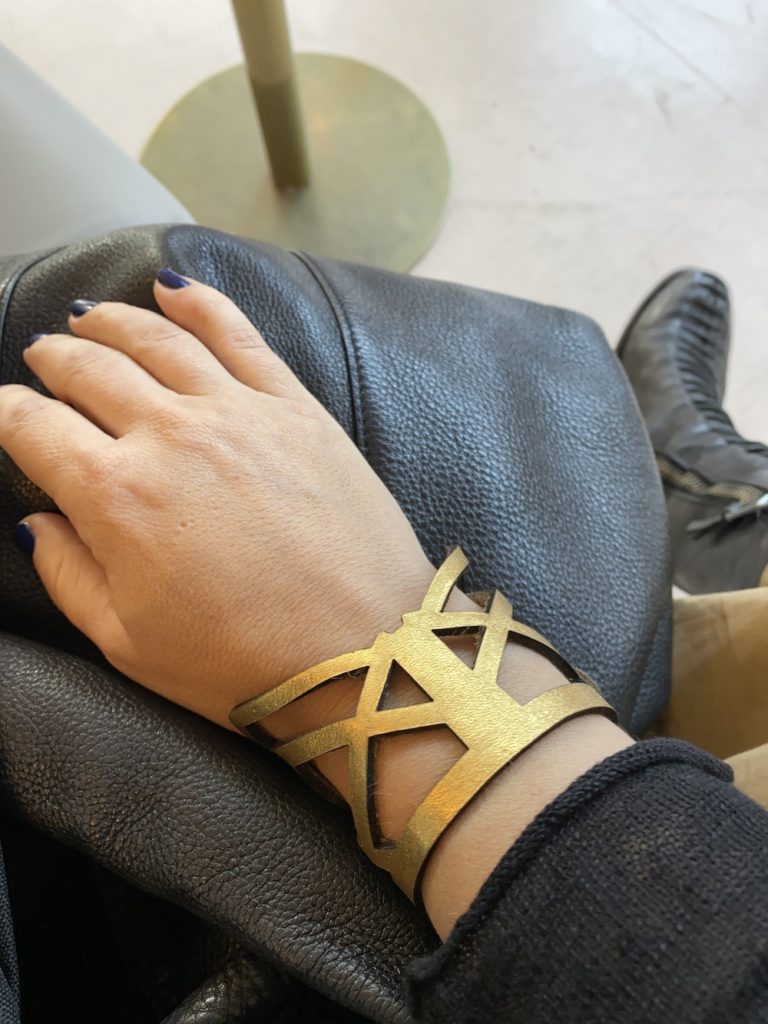 Amber Poitier gold leather cuff | Cool Mom Picks