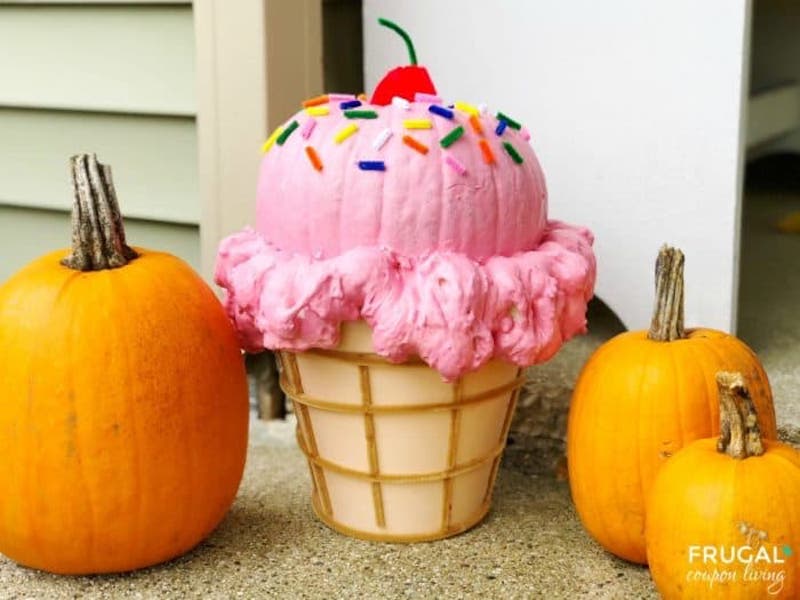 Cute pumpkin decorating ideas: Ice Cream Cone pumpkin at Frugal Coupon Living