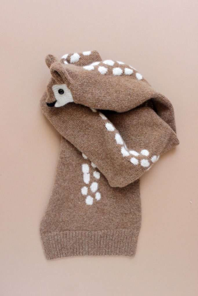 Hand knit animal scarves for adults, kids and babies from Etsy artist Nina: Limited edition doe scarf