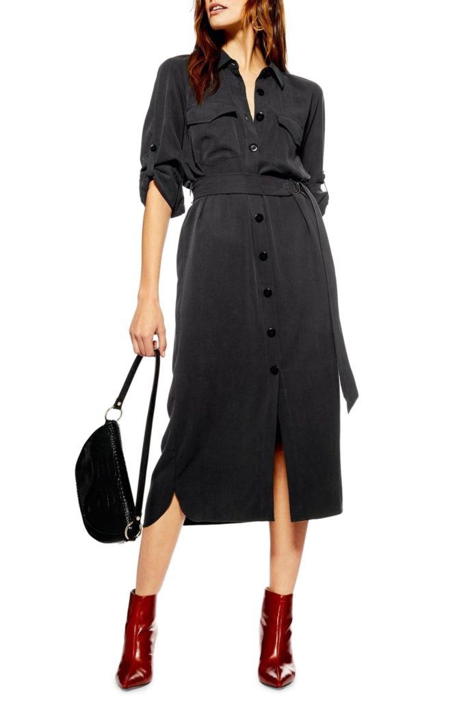 Long belted shirt dresses for fall: Topshop's midi shirt dress is a great price!