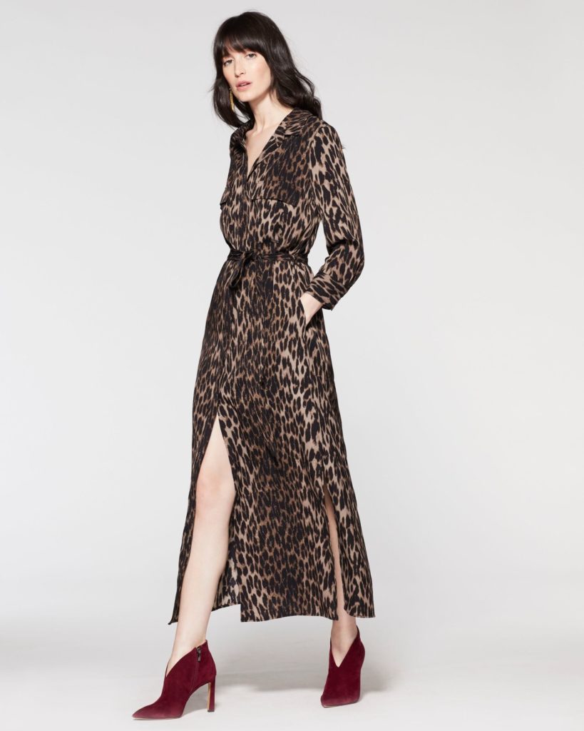 Long belted shirt dresses for fall: Vince Camuto animal-print dress