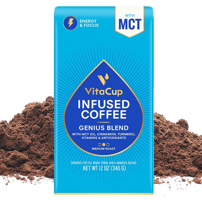 VitaCup Genius Blend infused coffee with vitamins, MCT oil, turmeric and cinnamon