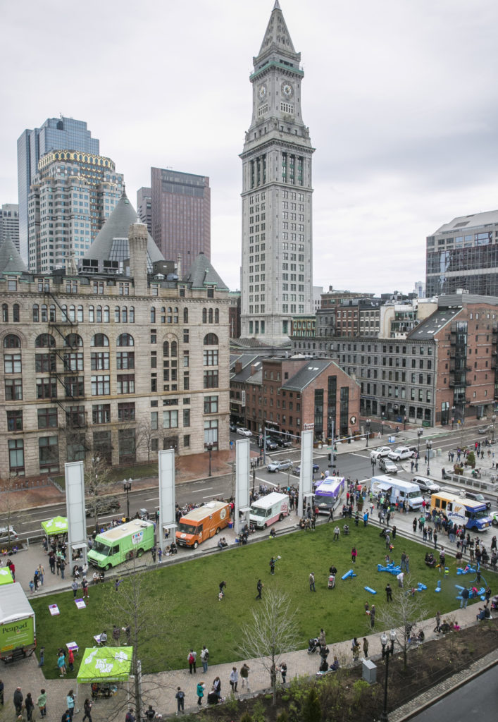 What to do with teens in Boston: Greenway Food Trucks and Custom House. Photo Credit: Kyle Klein.