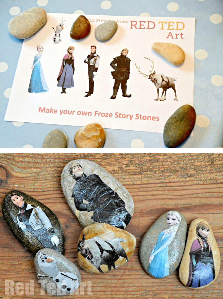 Frozen 2 craft ideas for kids: Story Stones using free printables from Red Ted Art