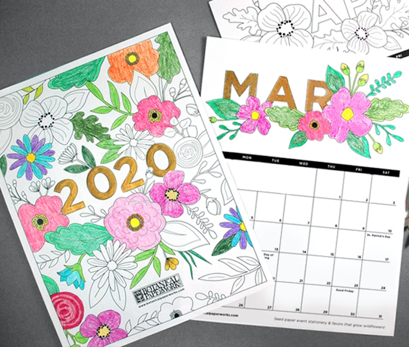 Printable 2020 calendars: Coloring book calendar at Botanical Paperworks