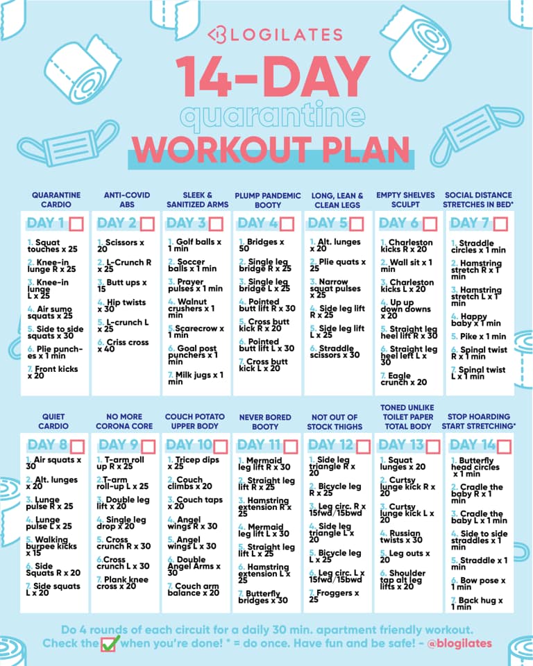 Gym alternatives: 14-Day Quarantine Workout Plan from Blogilates