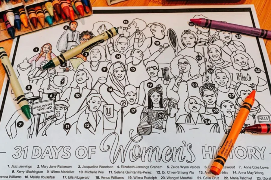 This free printable Women’s History Month coloring page should cover your at-home history lesson and art class in one