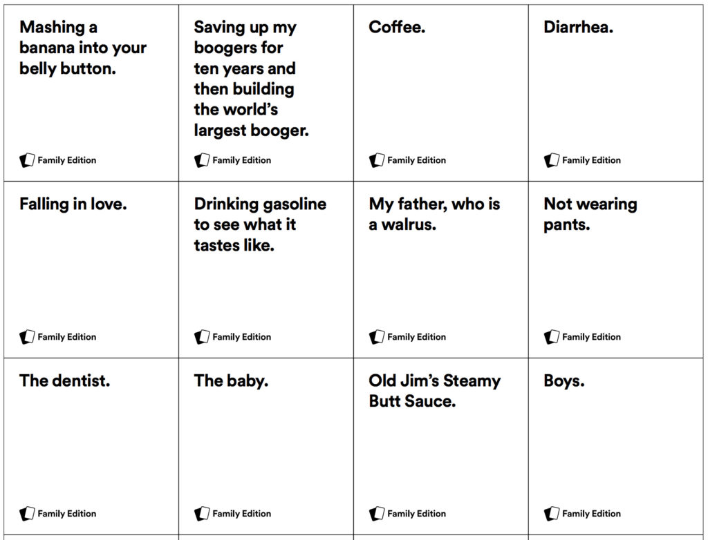 Cards Against Humanity Family Edition - Print and Play for free! 