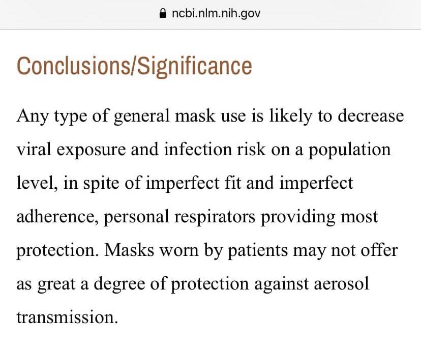 Masks work: Here's the conclusion fro ma NCBI/NiH study