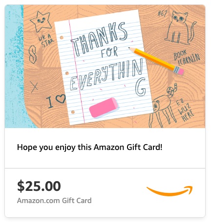 Amazon gift card for new books for Teacher Appreciation Week