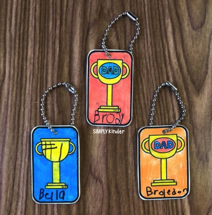 Easy Father's Day crafts for kids: Shrinky Dinks make adorable Father's Day trophy keychains for dad with this tutorial from Simply Kinder