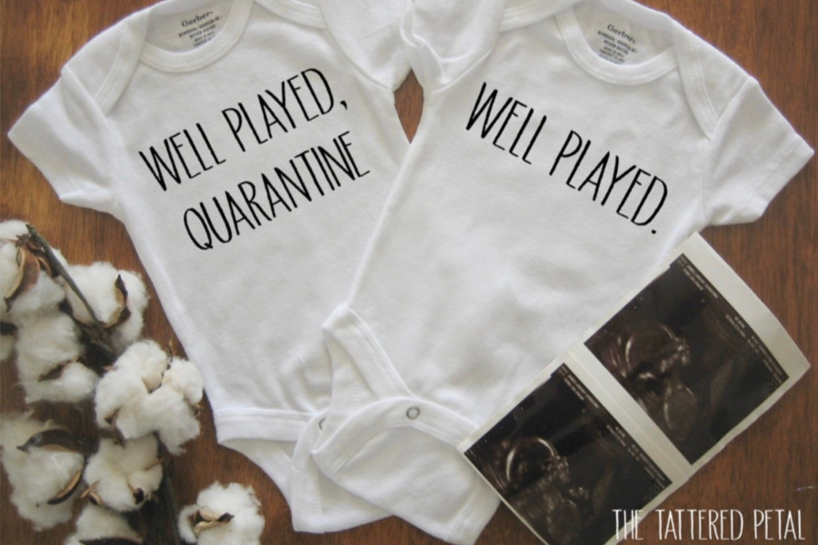 The twin quarantine baby onesies making us giggle