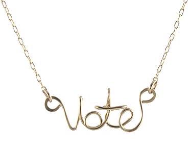 Peggy Li's VOTE Necklace helps support voting rights with a percentage going to the ACLU