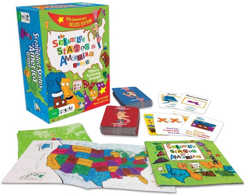 Educational board games for homeschool or at-home learning: Scrambled States of America for US geography